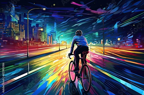 The cyclist rides his bicycle through the night, chasing shadows under moonlit skies © Photo And Art Panda