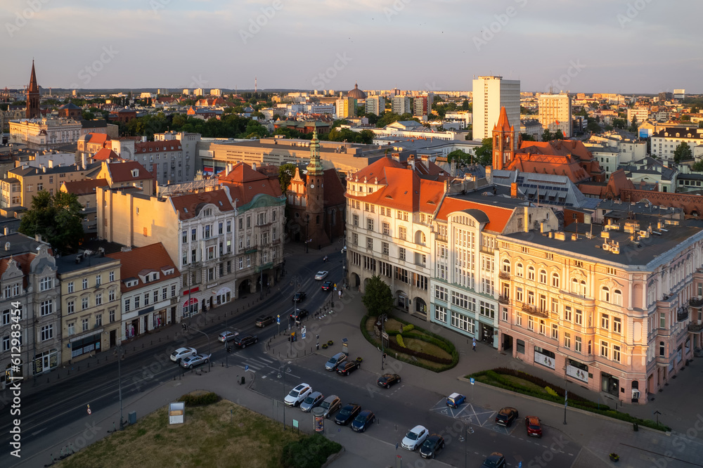 Theater Square in Bydgoszcz at sunset.