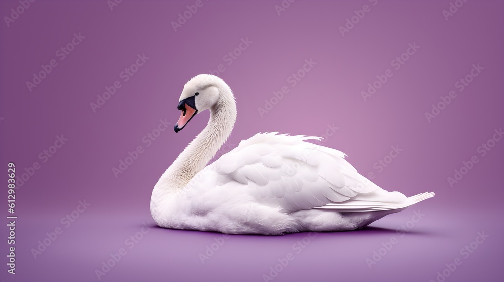 White swan isolated on baby purple background White swan isolated on baby purple background