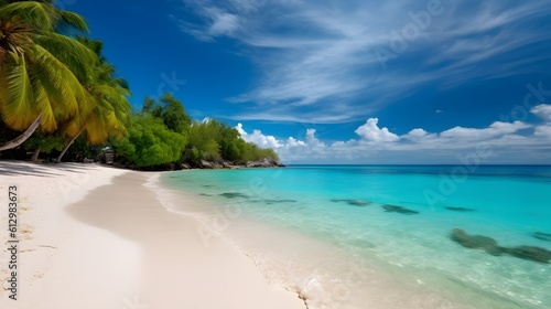 Sun-drenched paradise  idyllic tropical beach  sunlit horizons  and radiant beauty