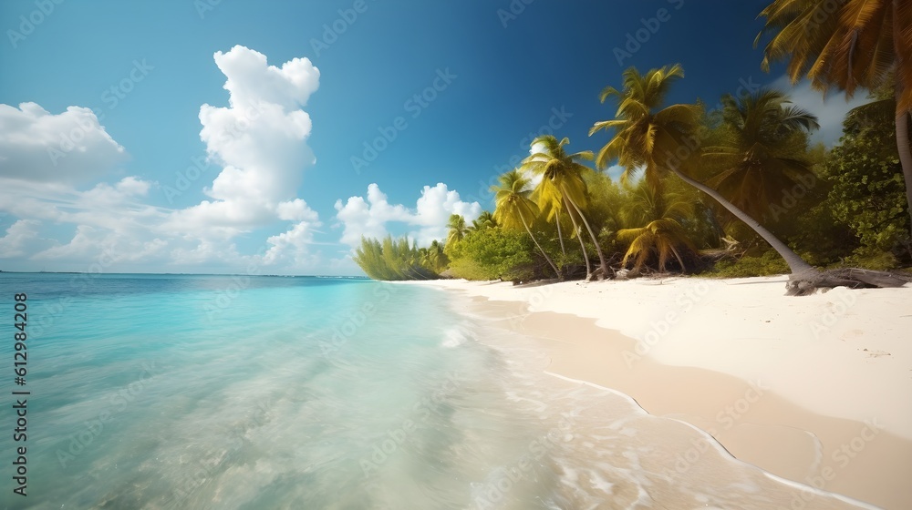 Sunset escape, picturesque tropical beach, vibrant sunset colors, and relaxing seashore