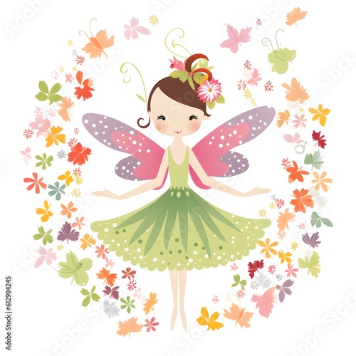 Playful pixie meadows, charming clipart of colorful fairies with cute wings and meadow flower delights