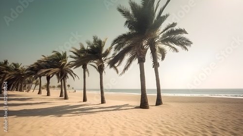 Majestic Palmy Trees Frame a Pristine Sandy Beach  Where Sun and Sea Unite in Harmony