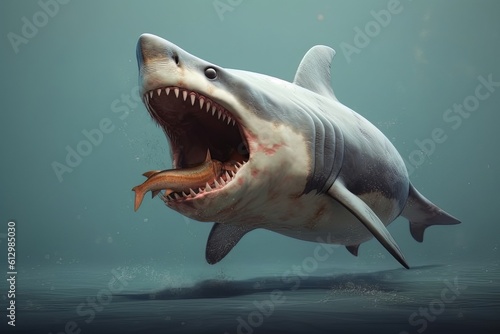 Model of a dangerous predatory white shark with prey in mouth AI Generative AI