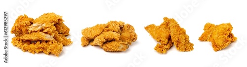 Chicken Strips Isolated, Breaded Nuggets, Crispy Fry Chicken Meat, American Deep Fried Crunchy Fillet Pieces