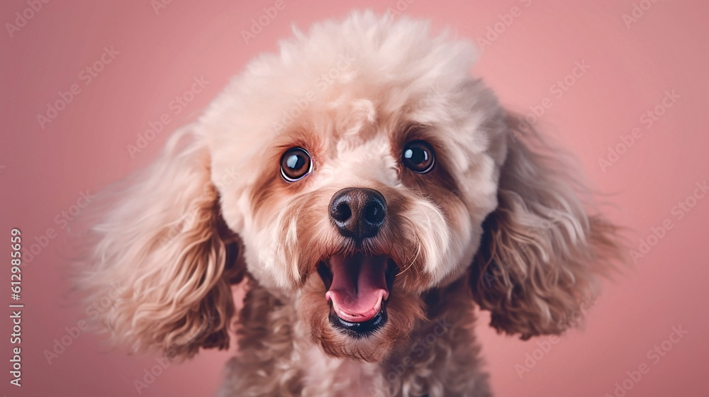 Generative Ai image of a poodle dog face close up Generative Ai image of a poodle dog face close up