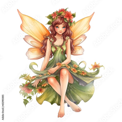Playful pixie meadows, adorable clipart illustration of colorful fairies with cute wings and meadow flower delights