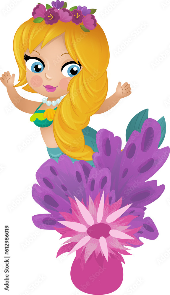 cartoon scene with mermaid princesss wimming near coral reef isolated illustration for children cartoon scene with mermaid princesss wimming near coral reef isolated illustration for children