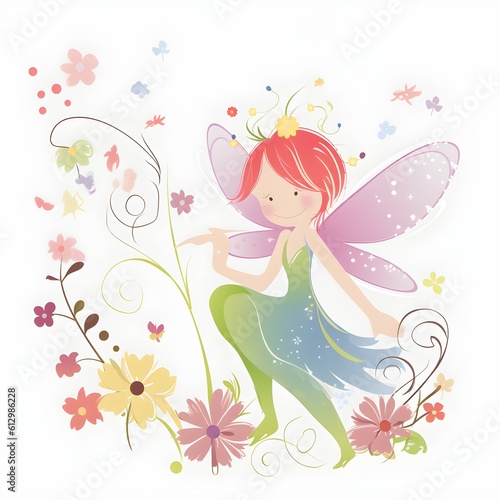 Magical fairyland oasis  delightful clipart of cute fairies with magical wings and oasis of flower charms
