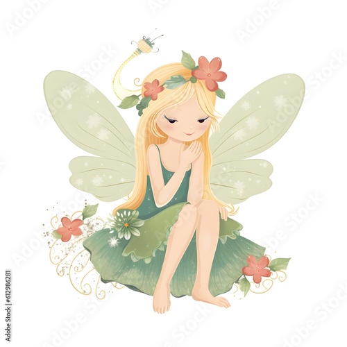Playful winged whispers, vibrant clipart of cute fairies with playful wings and whispers of flower delights