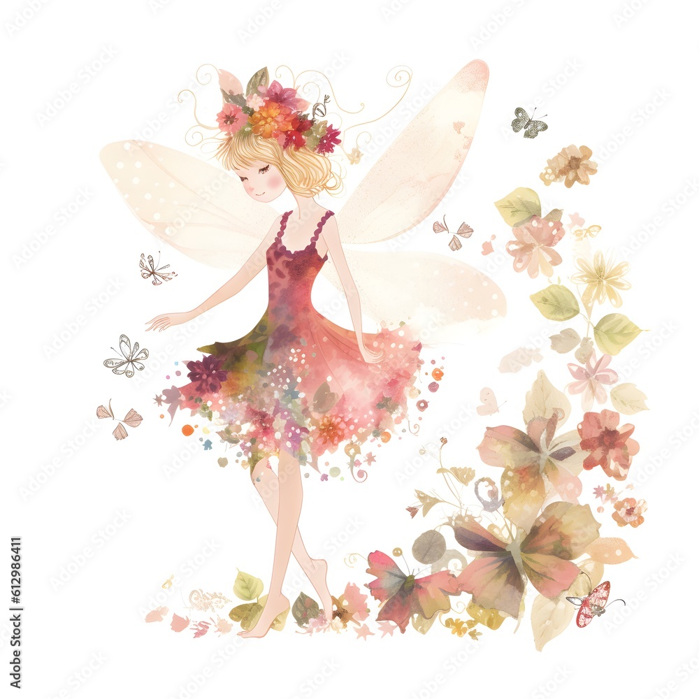 Enchanted petal whispers, vibrant clipart of cute fairies with