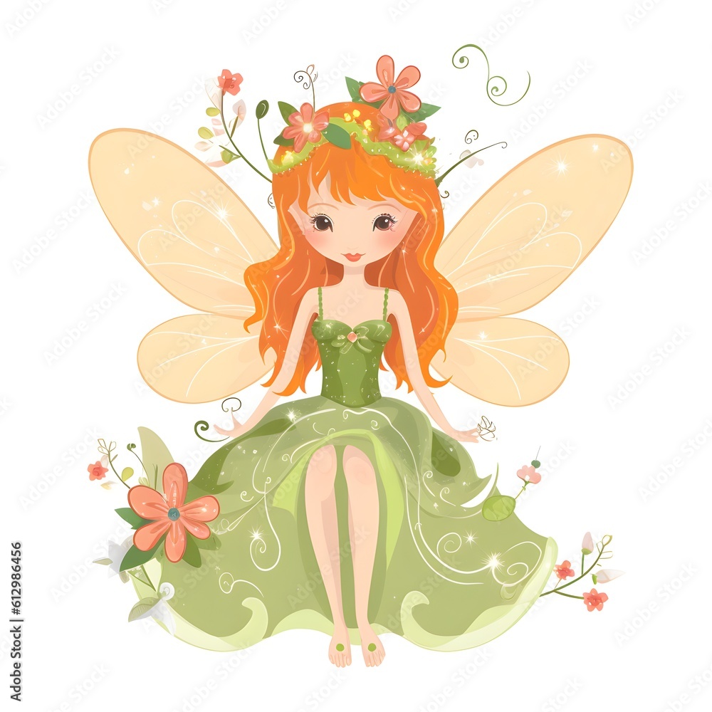 Floral fairyland journey, charming clipart of colorful fairies with cute wings and magical flower pathways