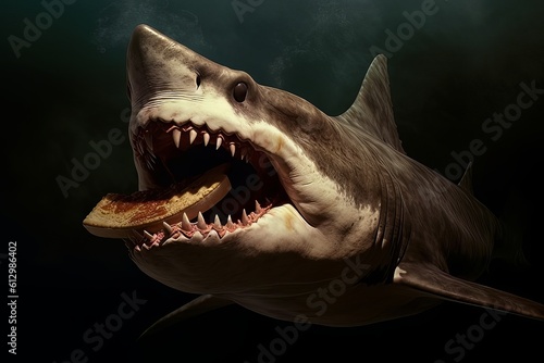 Model of a dangerous predatory white shark with prey in mouth AI Generative AI