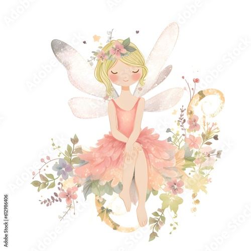 Whimsical winged fantasia  colorful illustration of cute fairies with playful wings and fantastical flower charms