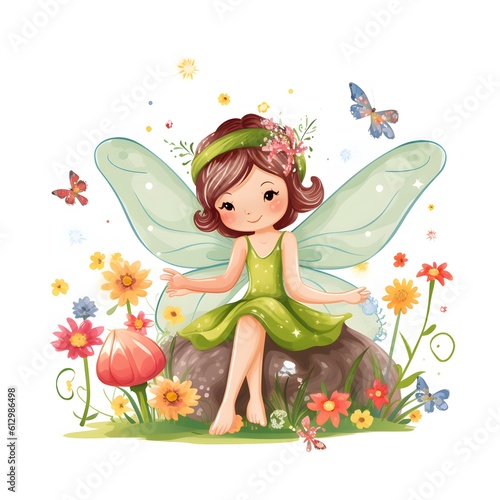 Fairyland wonders, charming clipart of a colorful fairy with cute wings and floral details
