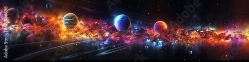 banner. Space galaxy background with planet and asteroids, universe texture, stars. generative ai, ai, generative © Svetlana