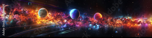 banner. Space galaxy background with planet and asteroids  universe texture  stars. generative ai  ai  generative