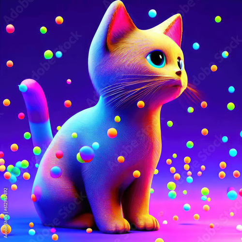 Vividly Colored Cat with Polka Dots on Purple Background Generative AI photo