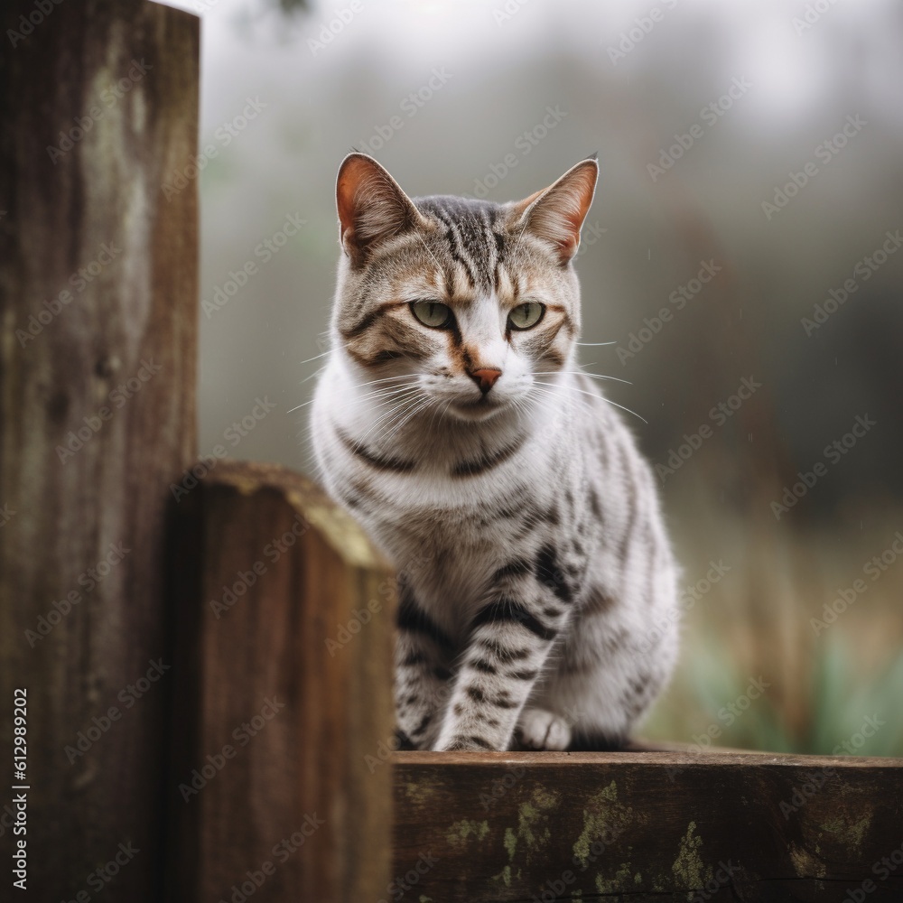 Australian Mist Cat Perching on Fence