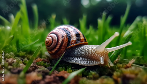 snail on a green leaf