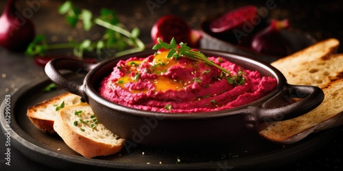 Roasted Beet Hummus close-up Generative AI Digital Illustration Part#140623 