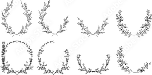 Luxury botanical gold wedding frame elements on white background. Set of circle shapes, glitters, eucalyptus leaves, leaf branches. Elegant foliage design for wedding, card, invitation, greeting