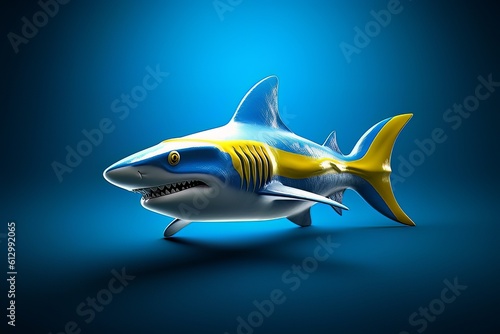 Cartoon image of a shark on a blue background isolated AI Generative AI