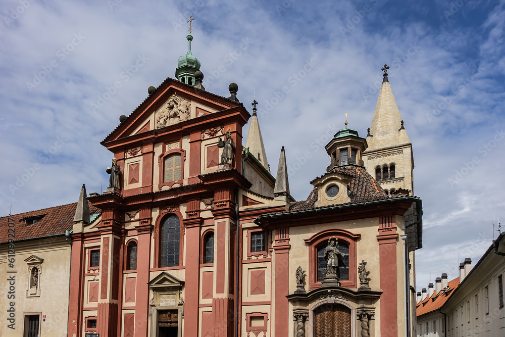 Saint George's Basilica (Bazilika Svateho Jiri, founded around 920) - oldest preserved Romanesque church in Prague Castle. Prague, Czech Republic.