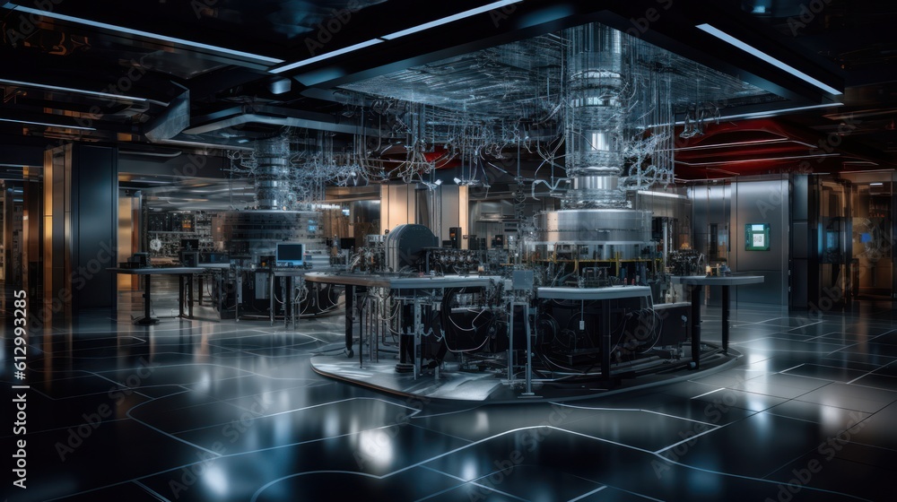 Futuristic laboratory where scientists harness the power of quantum computers, with complex algorithms and quantum entanglement pushing the boundaries of computation Futuristic laboratory where scientists harness the power of quantum computers, with complex algorithms and quantum entanglement pushing the boundaries of computation