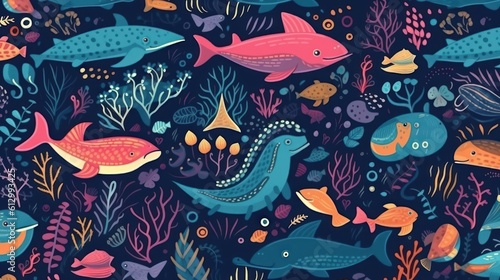 Ocean Pattern. Fish Pattern. Seamless Fish Pattern. Underwater Life. Made With Generative AI. © John Martin