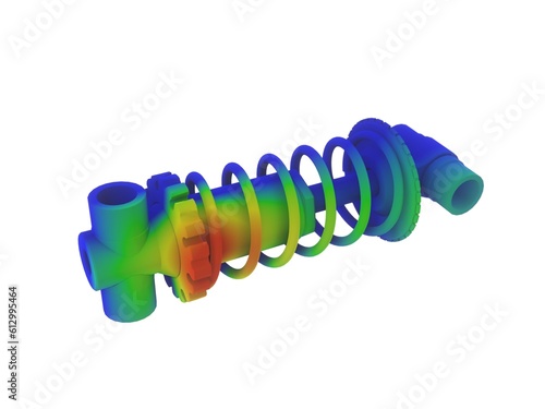 3d render illustration stress analysis of car part component with gear and spring