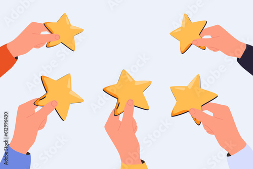 People Characters Giving Five Star Feedback. Clients Choosing Satisfaction Rating and Leaving Positive Review. Customer