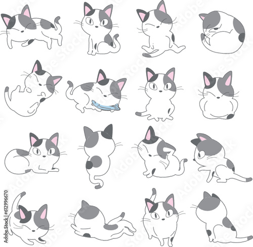 白黒猫のベクターイラストセット