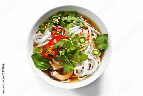 noodle background food bowl asian traditional white broth dish cooking soup. Generative AI.