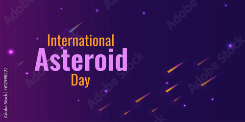 International Asteroid Day. Concept of the holiday. Space is a dark background. Falling asteroids glowing stars. Vector illustration.