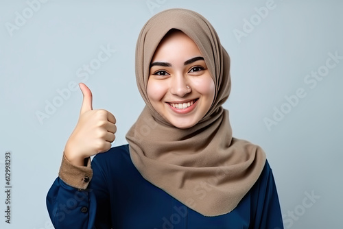 woman with hijab showing thumbs up. Generative AI