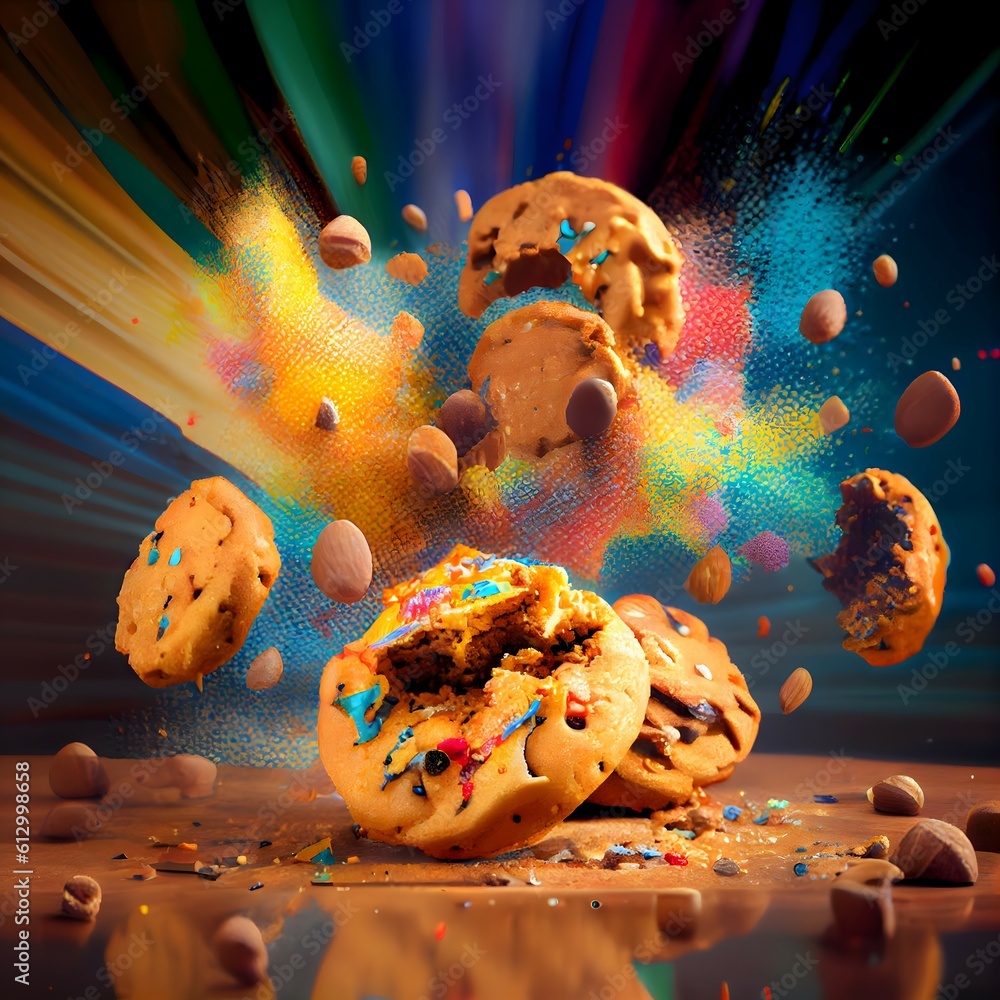 Almond Butter Crunch Cookies, hyper realistic detailed photography, 4K, hd, pop art, gastronomic
