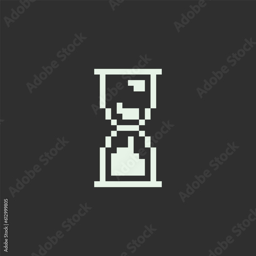 this is Time icon 1 bit style in pixel art with white color and black background ,this item good for presentations,stickers, icons, t shirt design,game asset,logo and your project