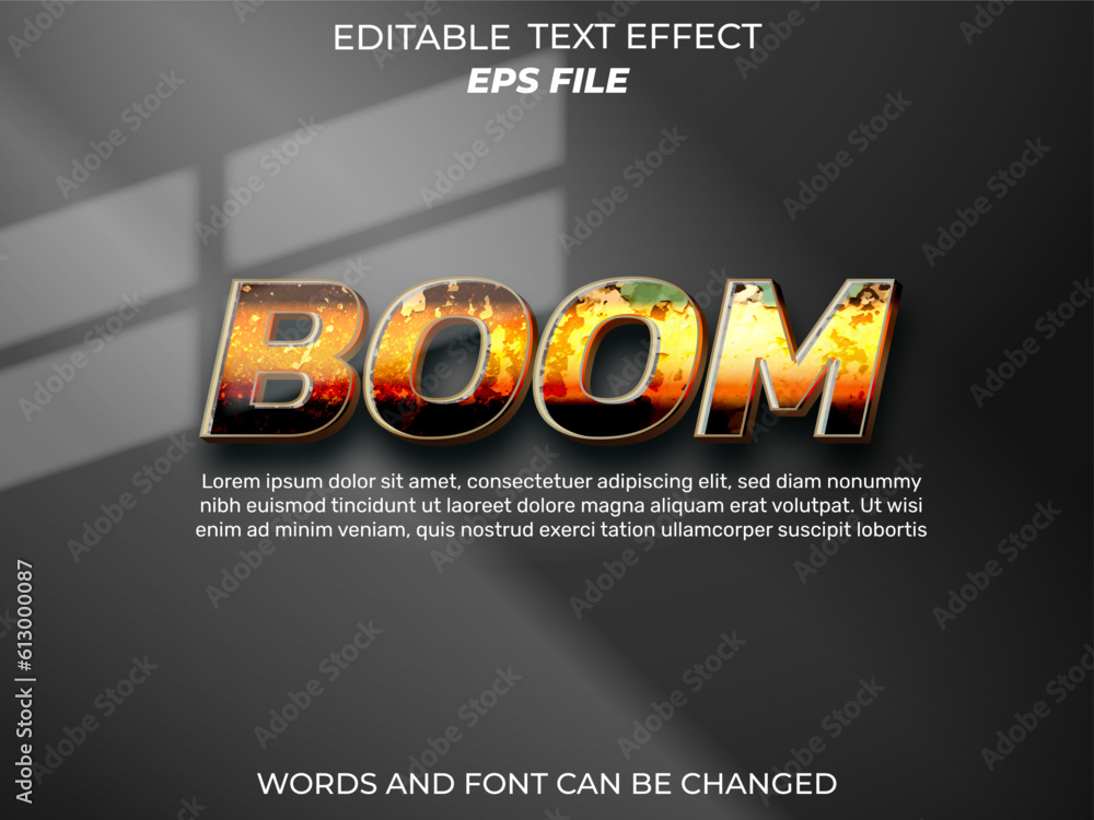 boom text effect, font editable, typography, 3d text. vector template ...