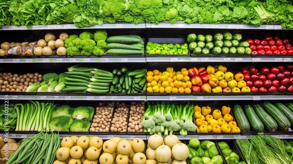 Shelf of Fresh Vegetables in the Supermarket