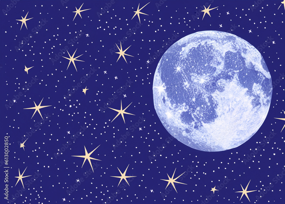 Fototapeta premium abstract cartoon style of blue night sky with stars and moon created with generative ai technology