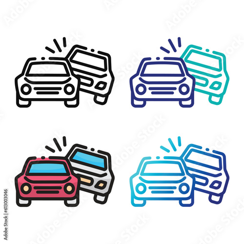 Car crash icon design in four variation color
