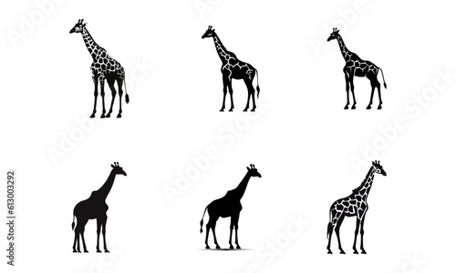 Fototapeta Naklejka Na Ścianę i Meble -  Set of giraffe icons in flat black color isolated on white background