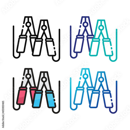 Clamp jumper cable battery icon design in four variation color