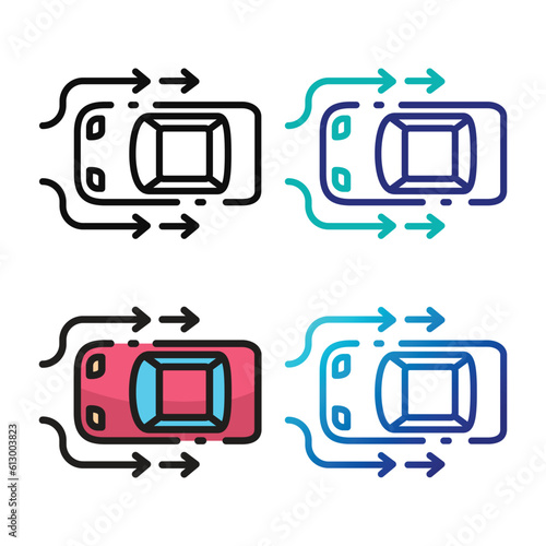 Aerodynamic car icon design in four variation color