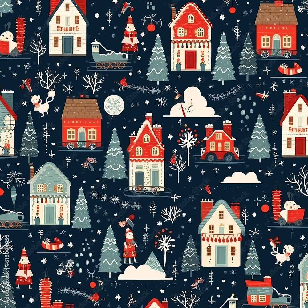 christmas seamless pattern with houses