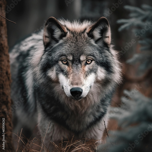 Wolf in the forest - Created with Generative AI Technology