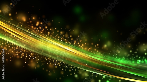 A vibrant green and yellow abstract background with glowing lights. Generative ai