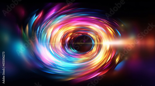 A vibrant light swirl on a dark backdrop. Generative ai