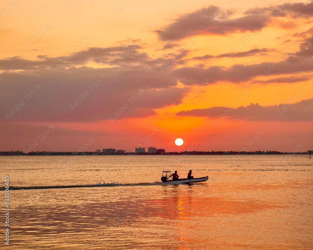 boat at sunset beautiful seaside landscape 